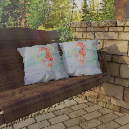 Outdoor Cushion with Orange Seahorse
