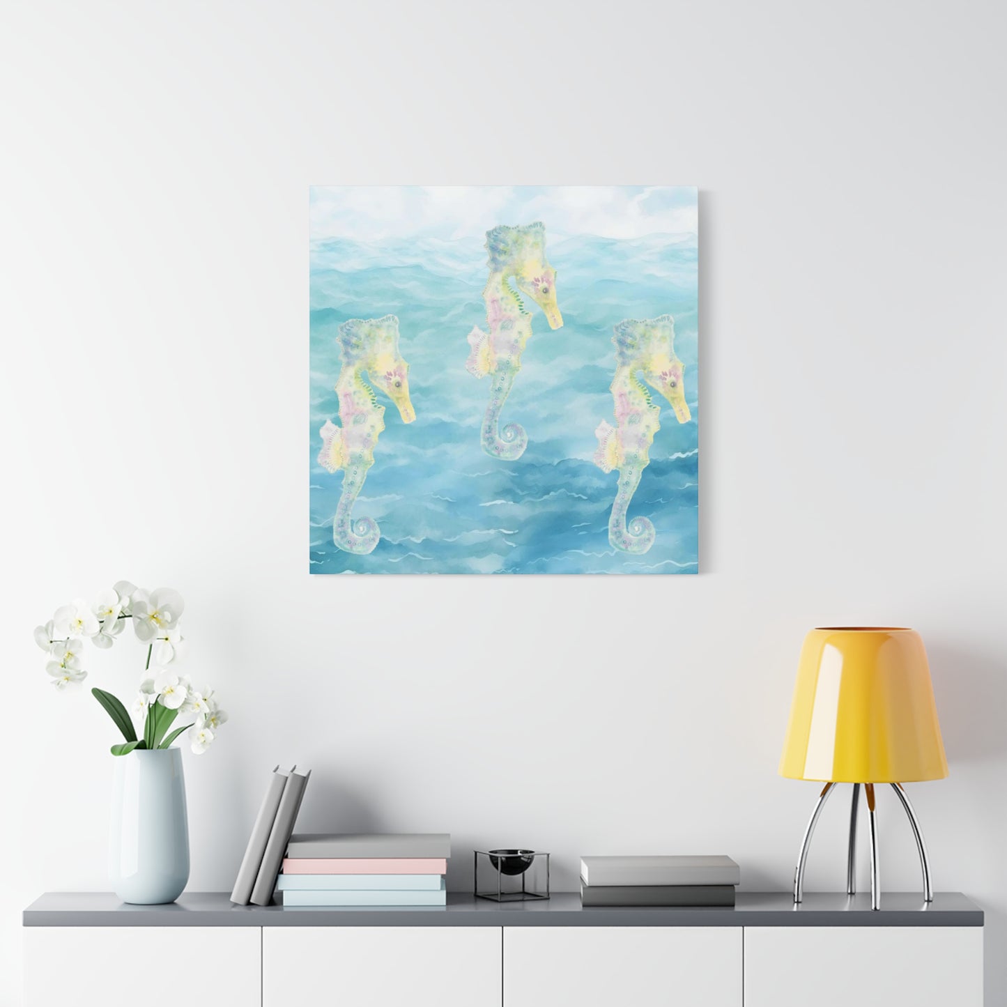 Canvas with Seahorses on a Blue Background of Water