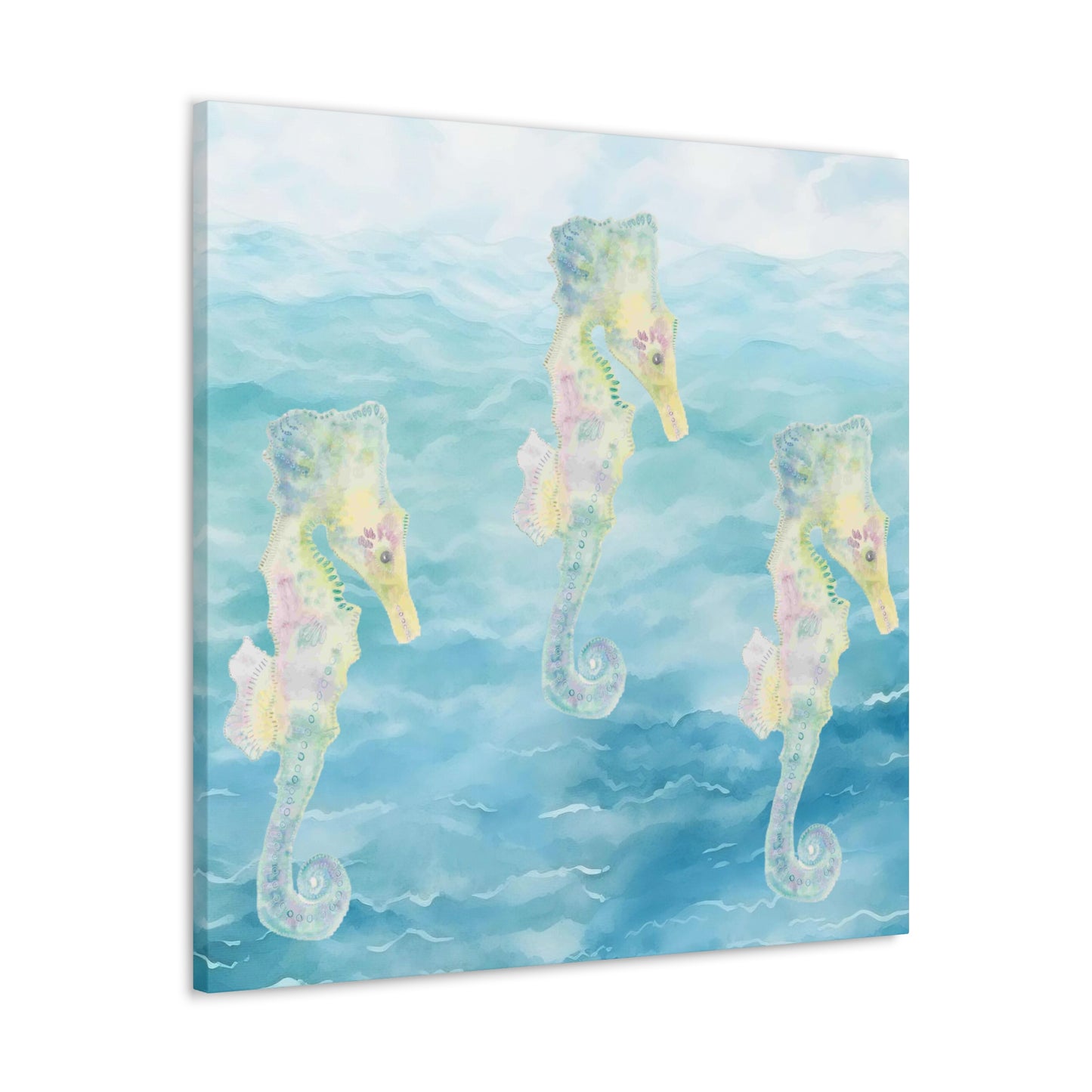 Canvas with Seahorses on a Blue Background of Water