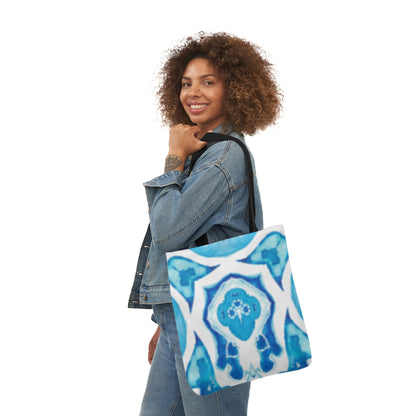 Canvas Tote Bag with Blue and White Design