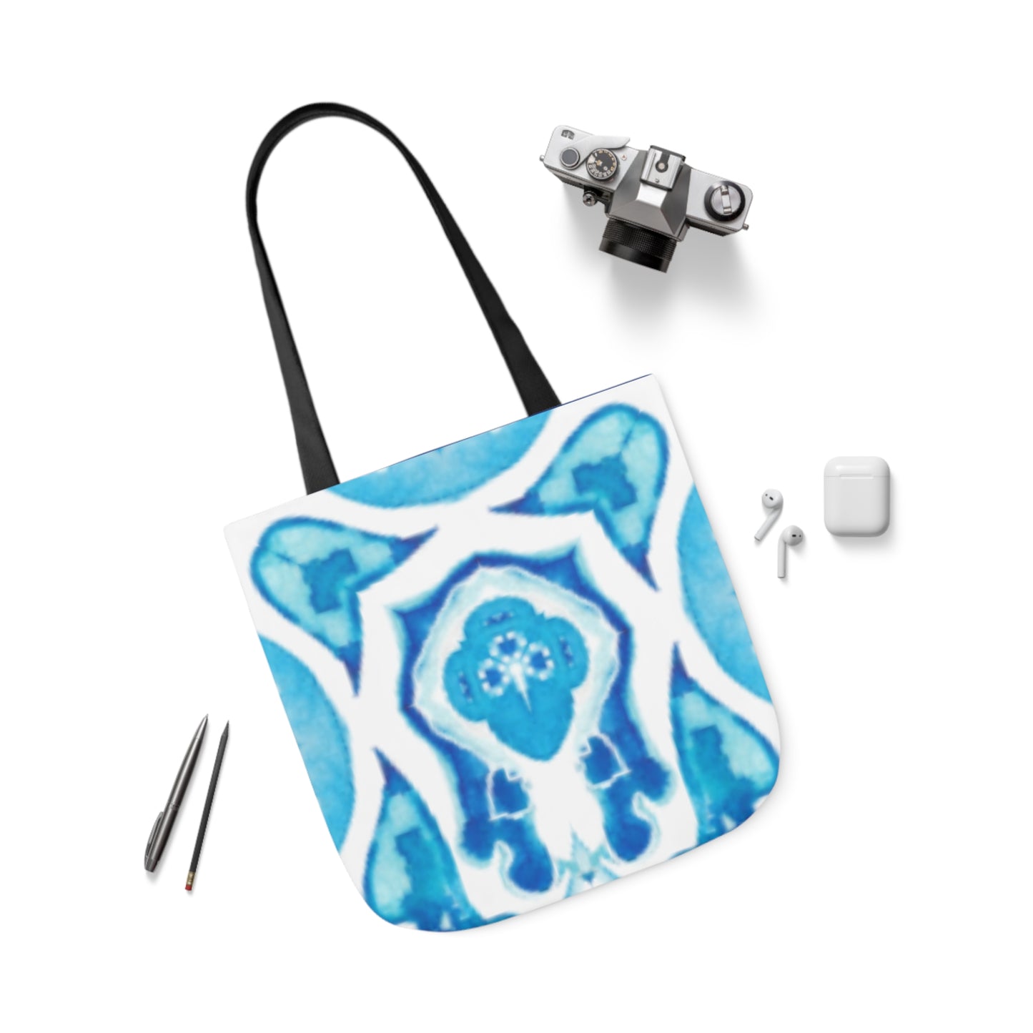 Canvas Tote Bag with Blue and White Design