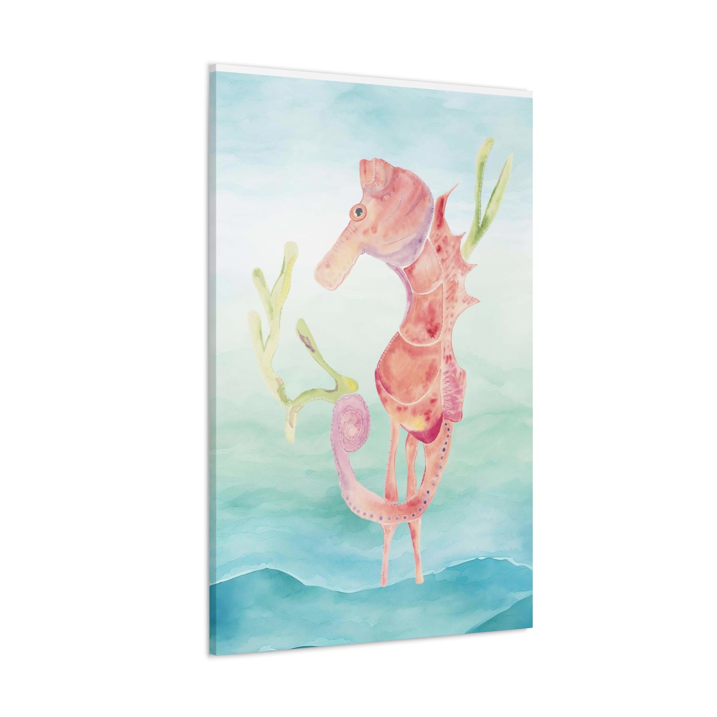 Orange Seahorse with Waves on Canvas