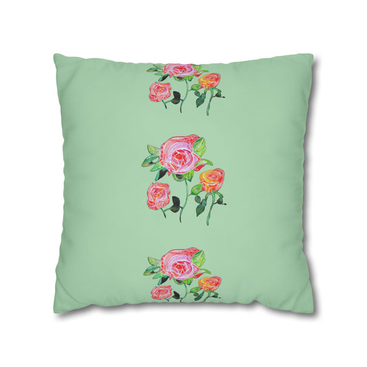 Cushion Cover with Gerard Roses on a Green Background