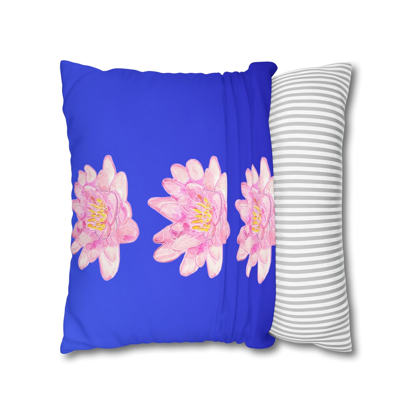 Cushion Cover with Waterlilies on a Blue Background