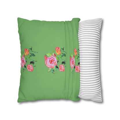 Cushion Cover with Gerard Roses on a Green Background