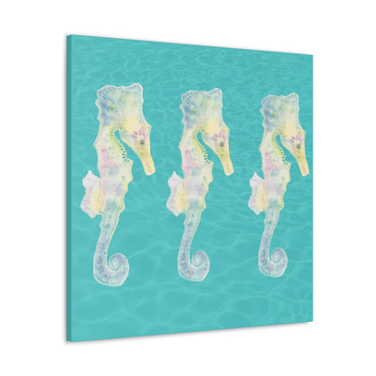 Seahorses on Canvas with a background of Turquoise Water