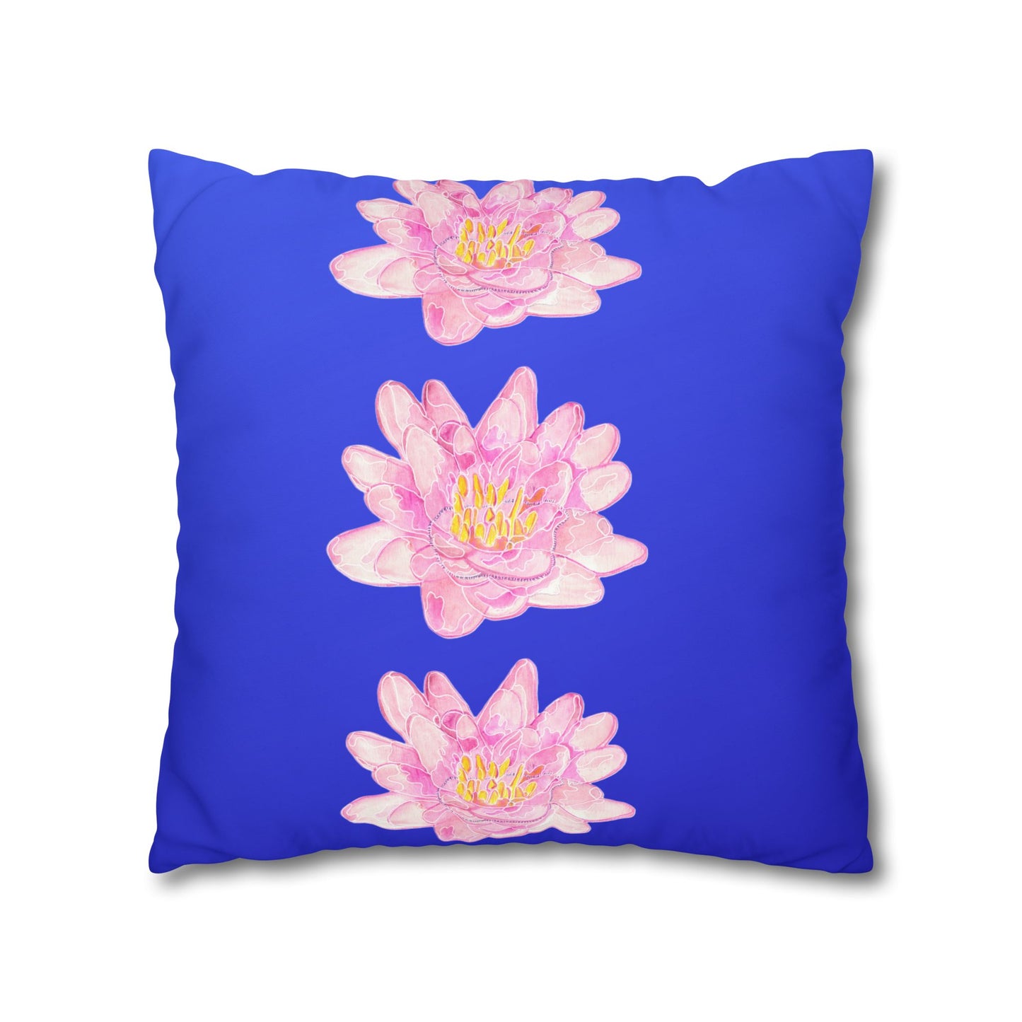 Cushion Cover with Waterlilies on a Blue Background