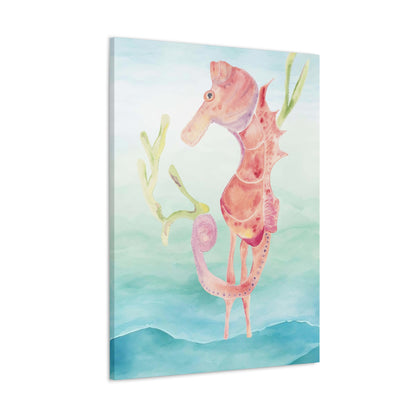 Orange Seahorse with Waves on Canvas