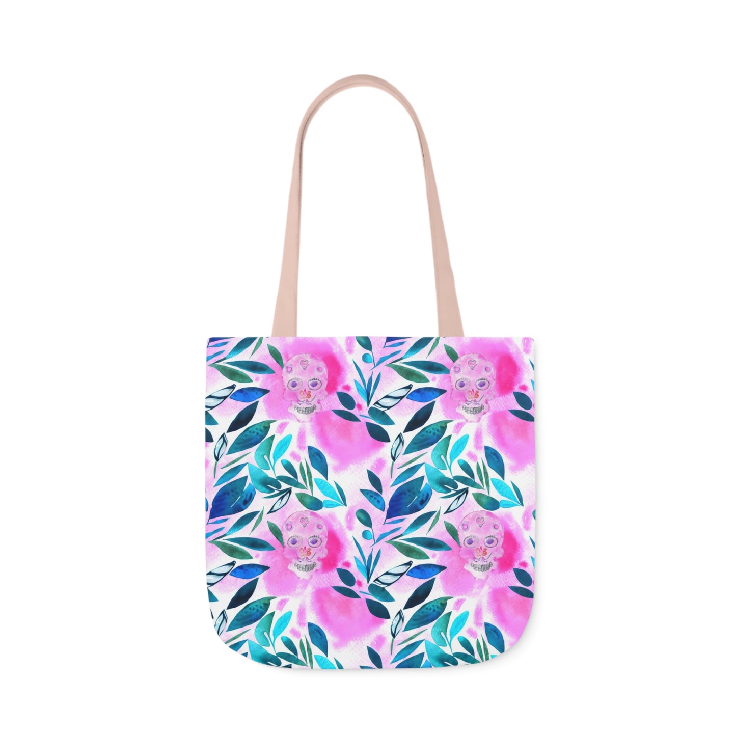 Canvas Tote Bag with Skulls and Floral Pattern