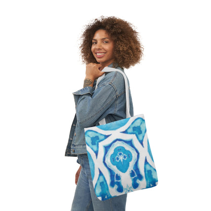 Canvas Tote Bag with Blue and White Design