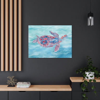 Red and Blue Turtle on Canvas