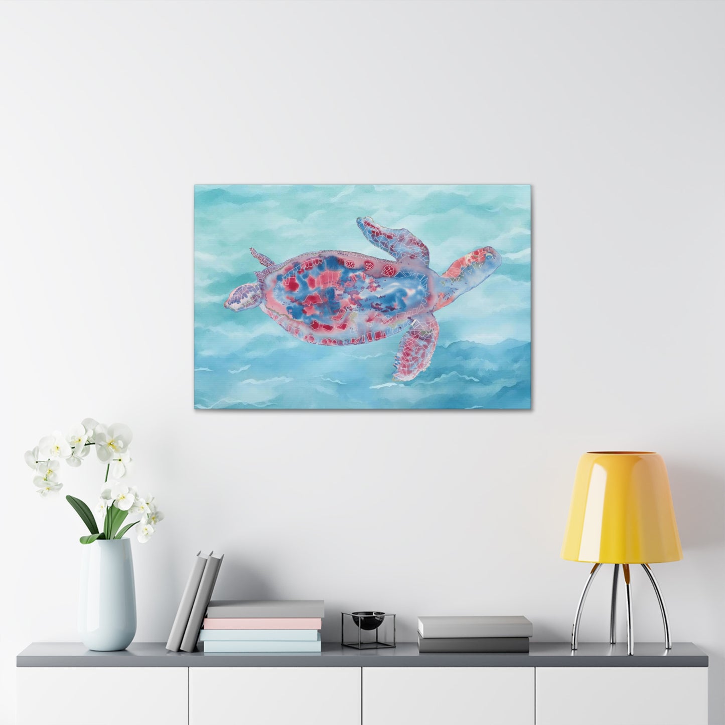 Red and Blue Turtle on Canvas