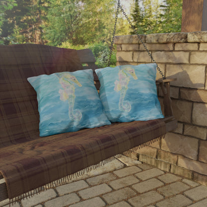 Outdoor Cushion with Blue Seahorse