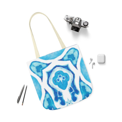 Canvas Tote Bag with Blue and White Design