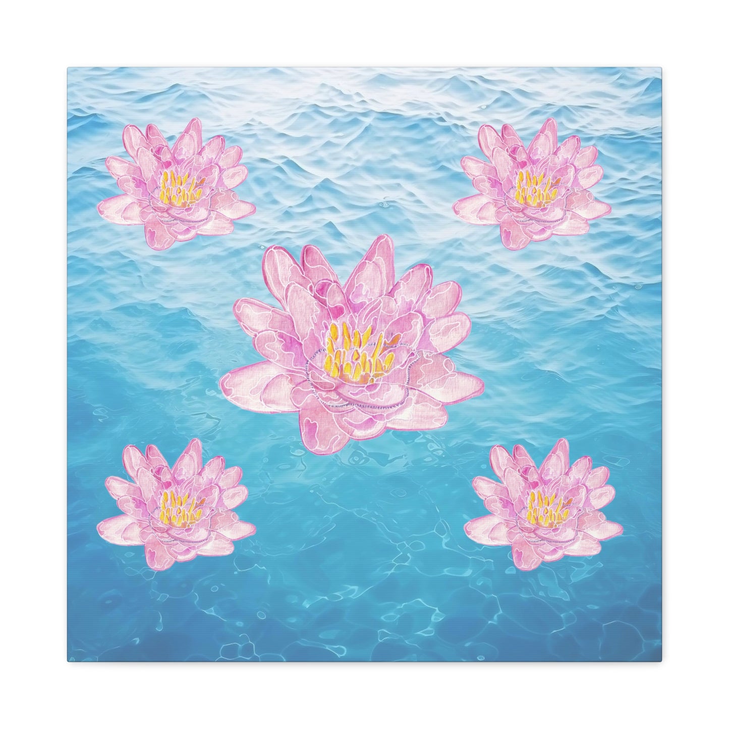 Canvas with Pink Waterlilies on Blue Water