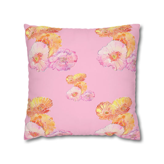 Square Cushion Cover with orange and pink poppies