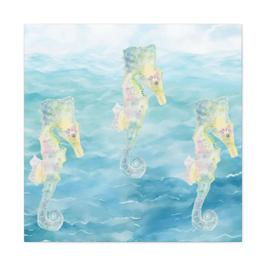 Canvas with Seahorses on a Blue Background of Water