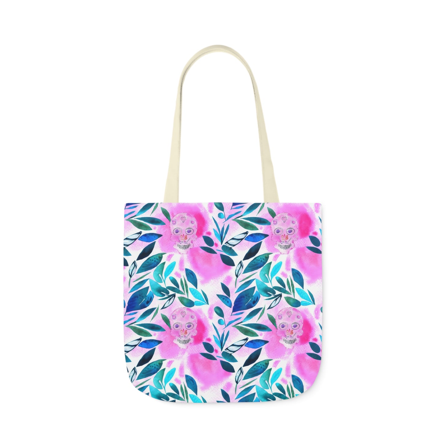 Canvas Tote Bag with Skulls and Floral Pattern