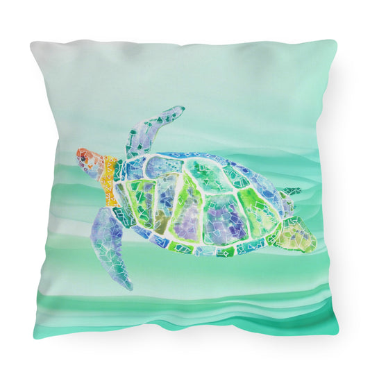 Outdoor Cushion with Blue Turtle