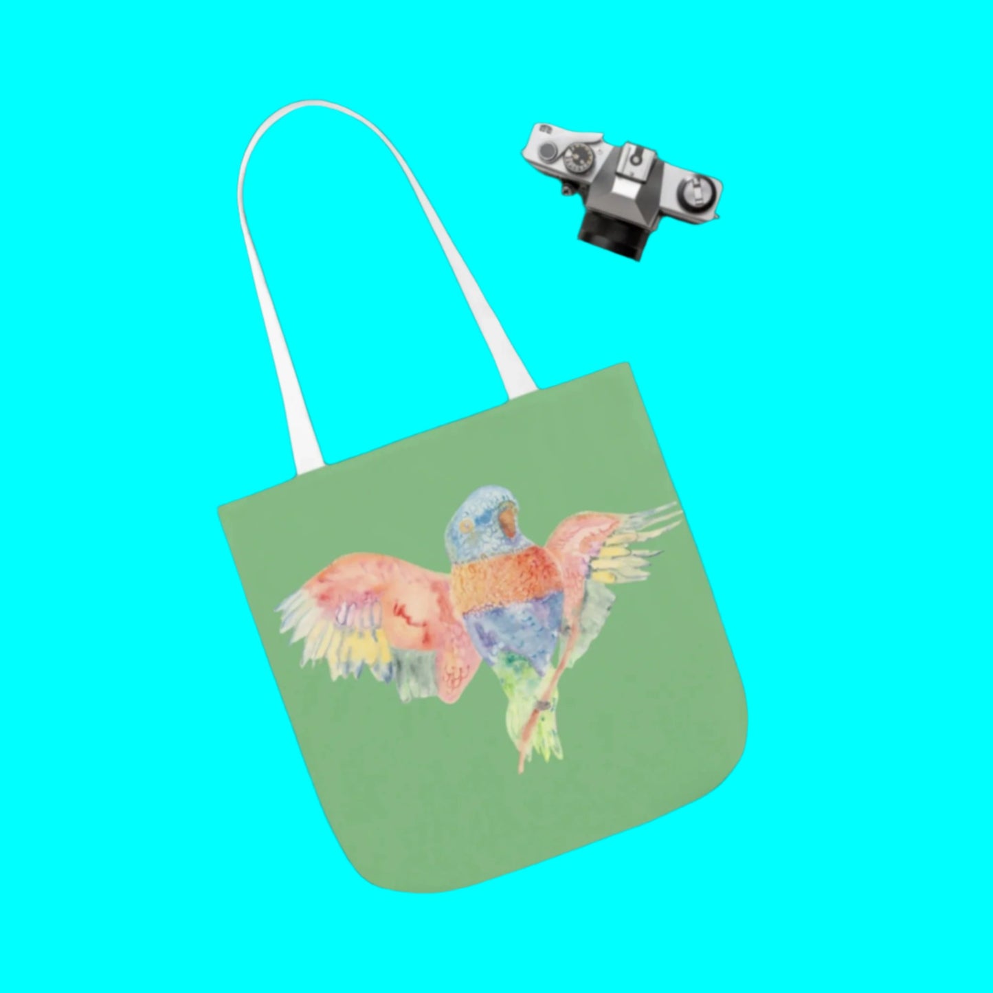 Canvas Tote Bag with Colourful Parrot Ready to Fly