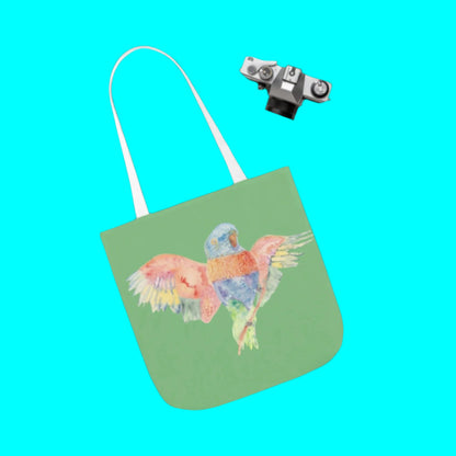 Canvas Tote Bag with Colourful Parrot Ready to Fly