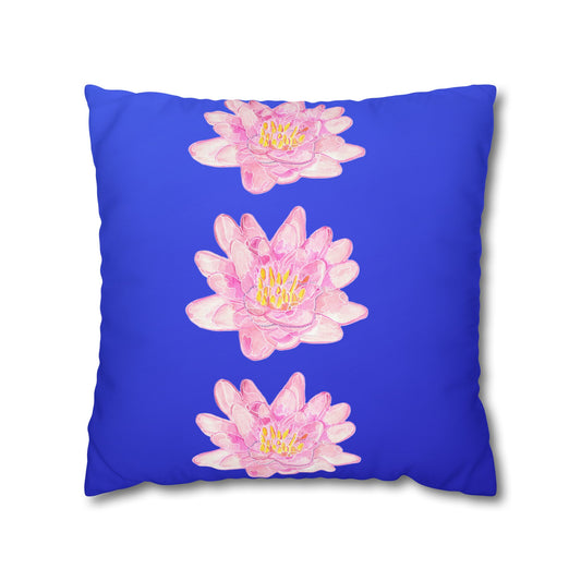 Cushion Cover with Waterlilies on a Blue Background