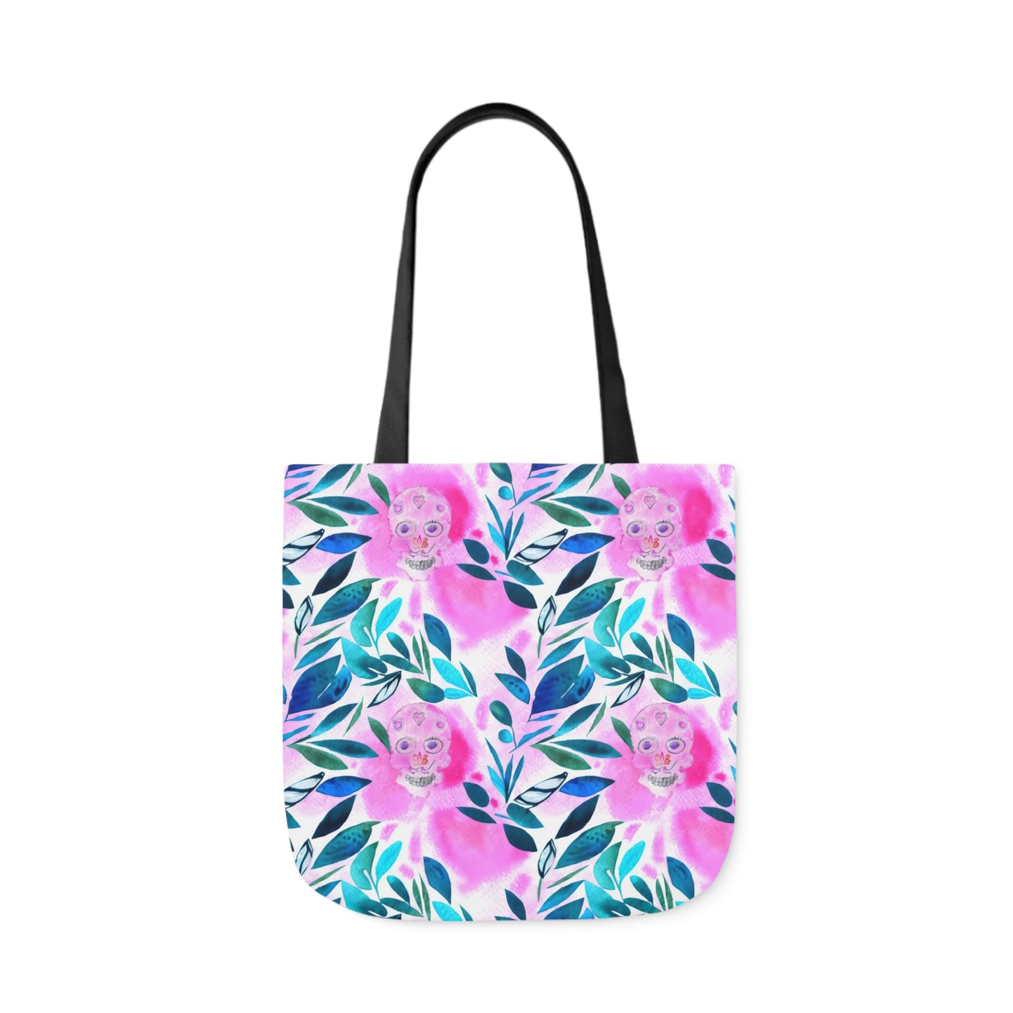 Canvas Tote Bag with Skulls and Floral Pattern