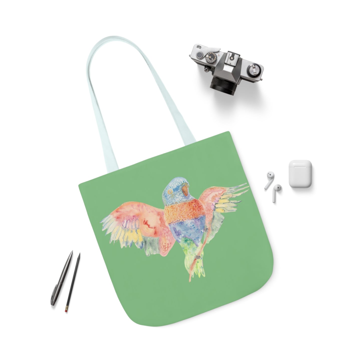 Canvas Tote Bag with Colourful Parrot Ready to Fly