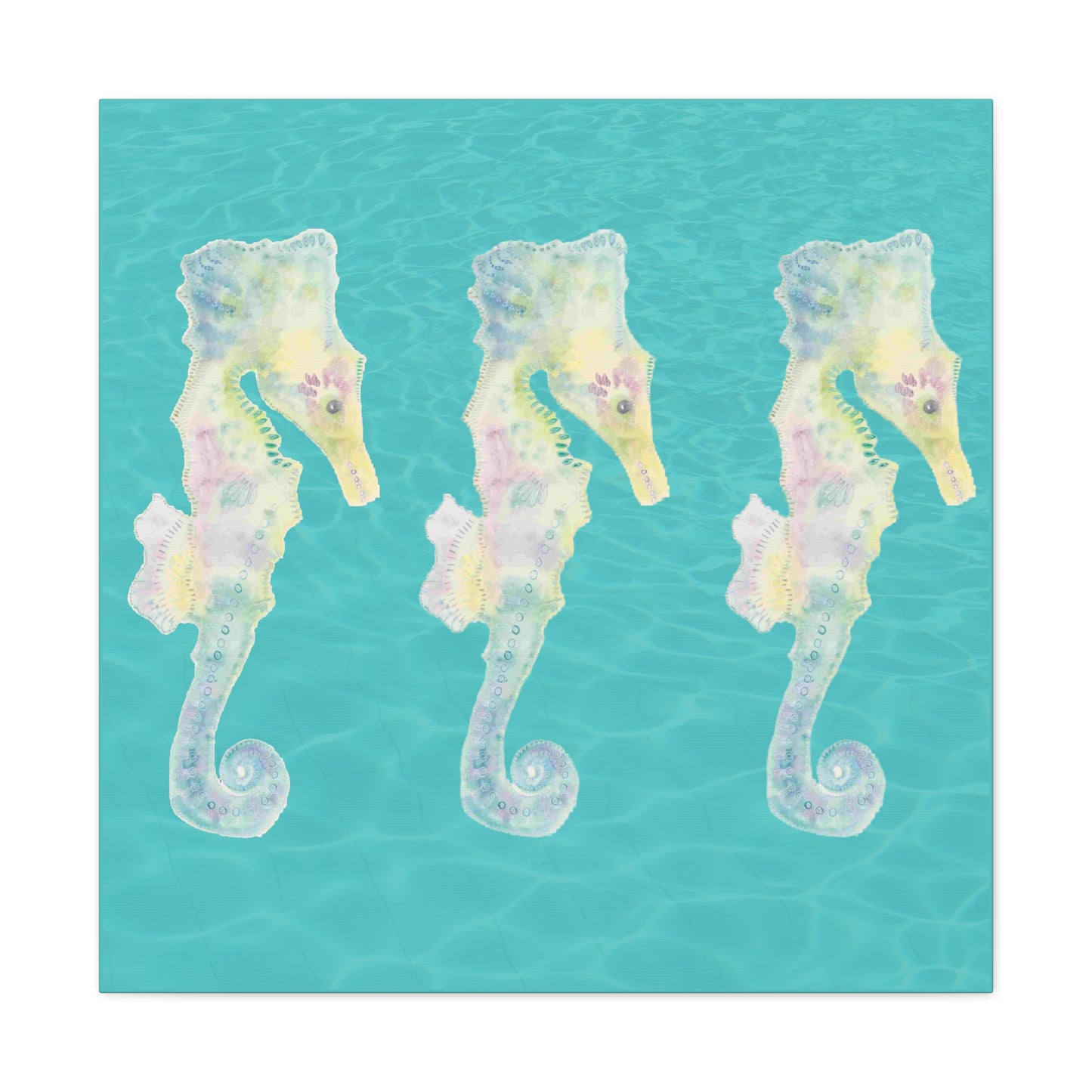 Seahorses on Canvas with a background of Turquoise Water