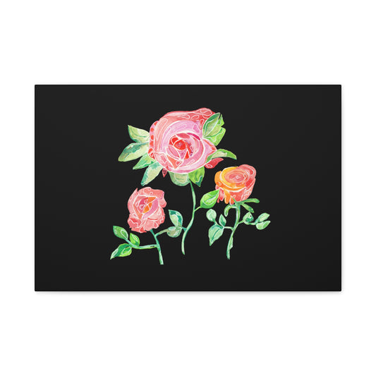 Canvas with Roses on a Black Background