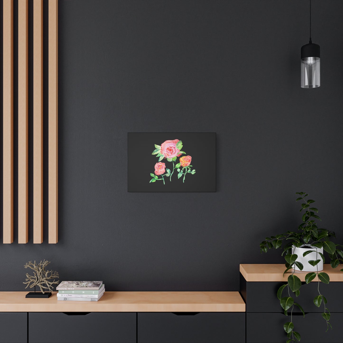 Canvas with Roses on a Black Background