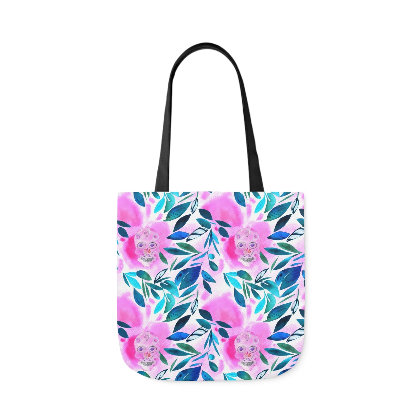 Canvas Tote Bag with Skulls and Floral Pattern