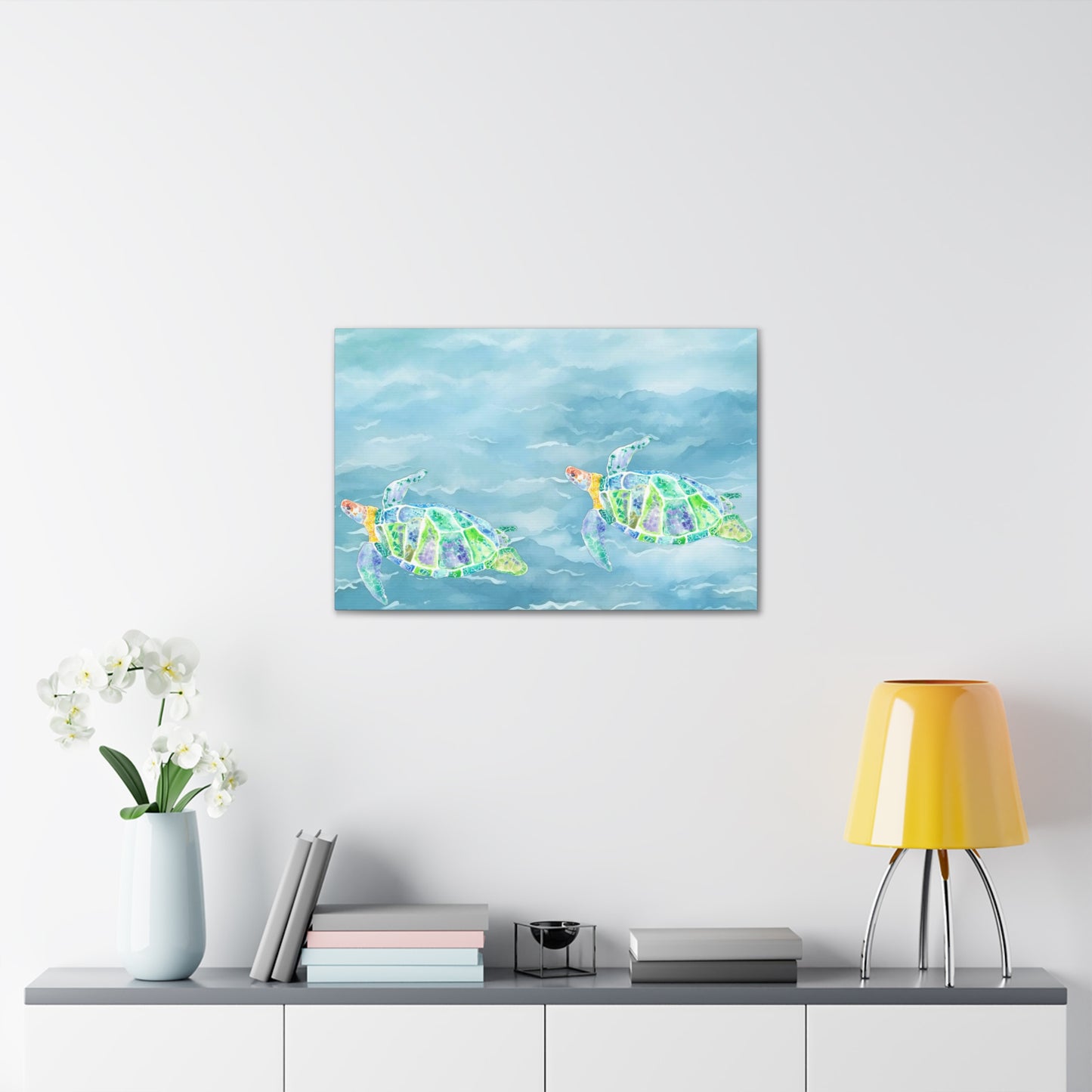 Blue Turtles with Waves on Canvas