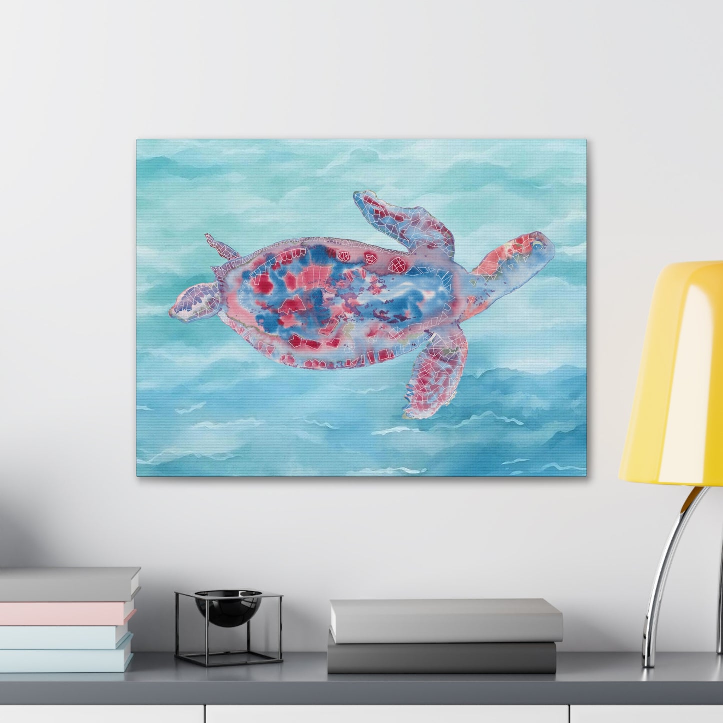 Red and Blue Turtle on Canvas