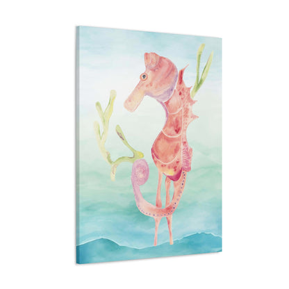 Orange Seahorse with Waves on Canvas