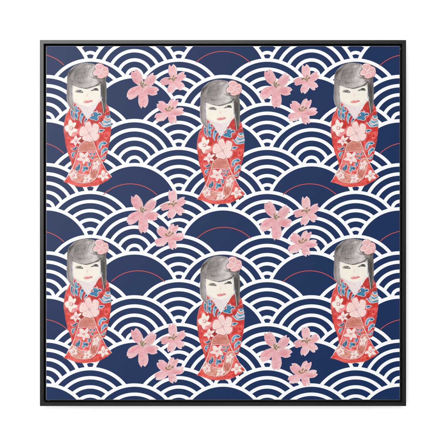 Canvas with kabuki dolls and black frame