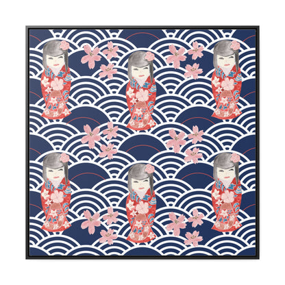 Canvas with kabuki dolls and black frame