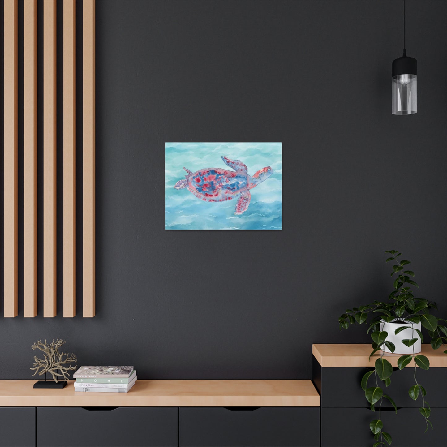 Red and Blue Turtle on Canvas