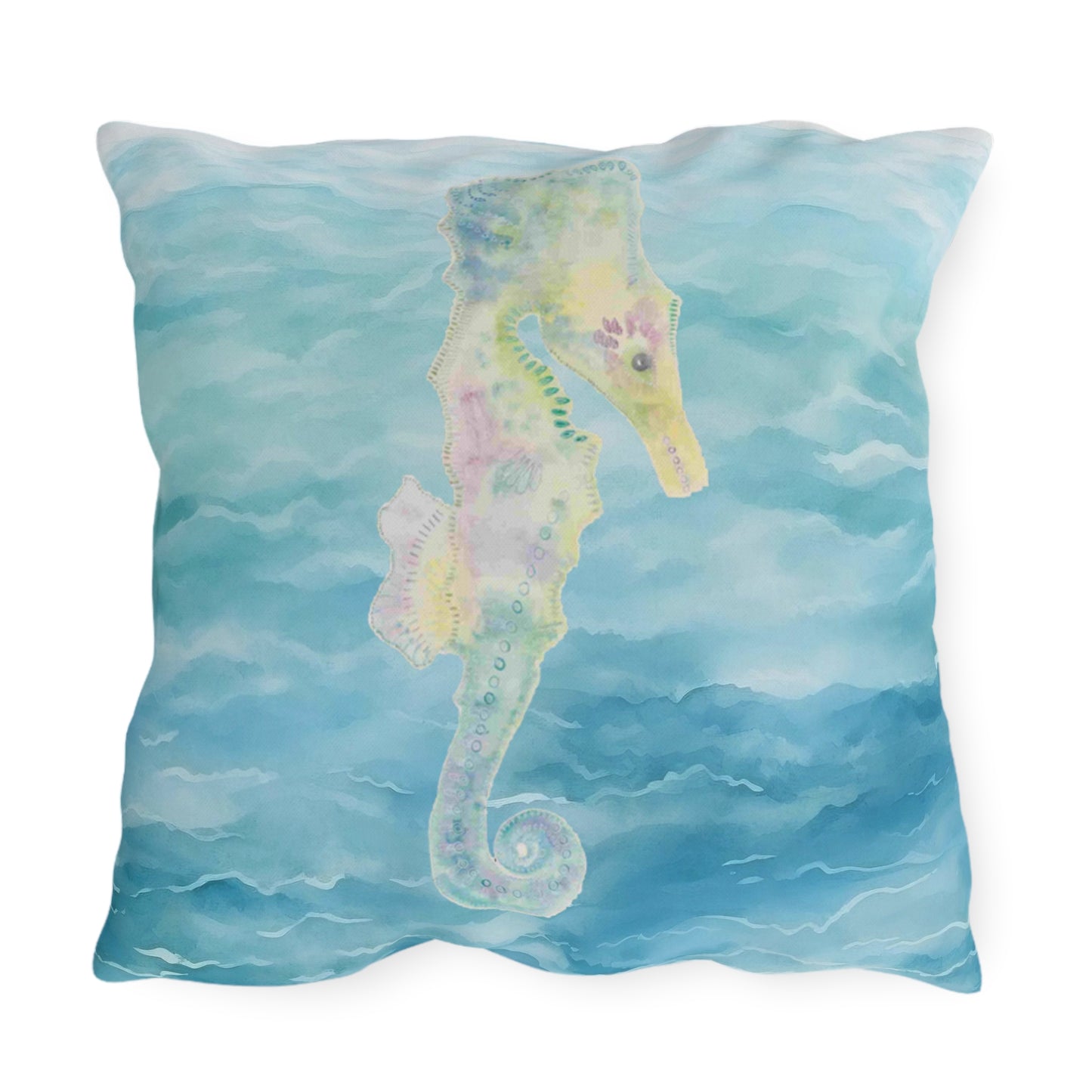 Outdoor Cushion with Blue Seahorse