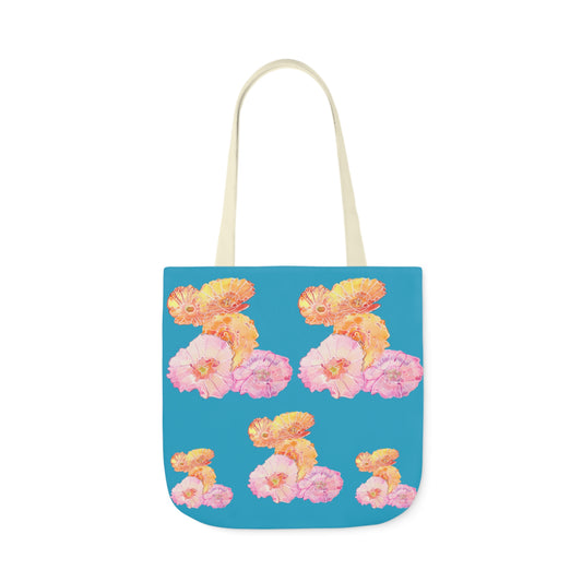 Canvas Tote Bag with Pink and Orange Poppies