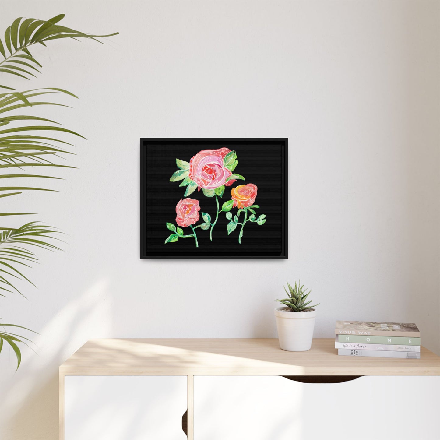 Roses on Canvas with Black Frame