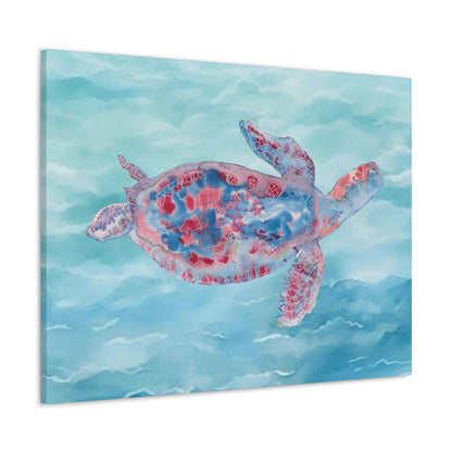 Red and Blue Turtle on Canvas