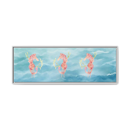 Framed Orange Seahorses on Turquoise Canvas