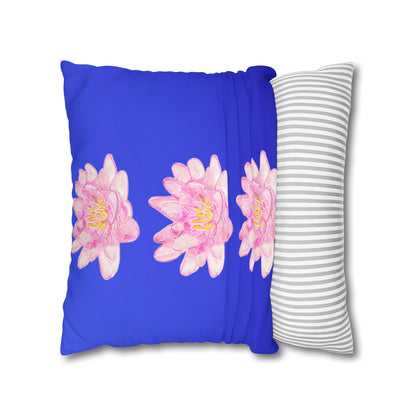 Cushion Cover with Waterlilies on a Blue Background