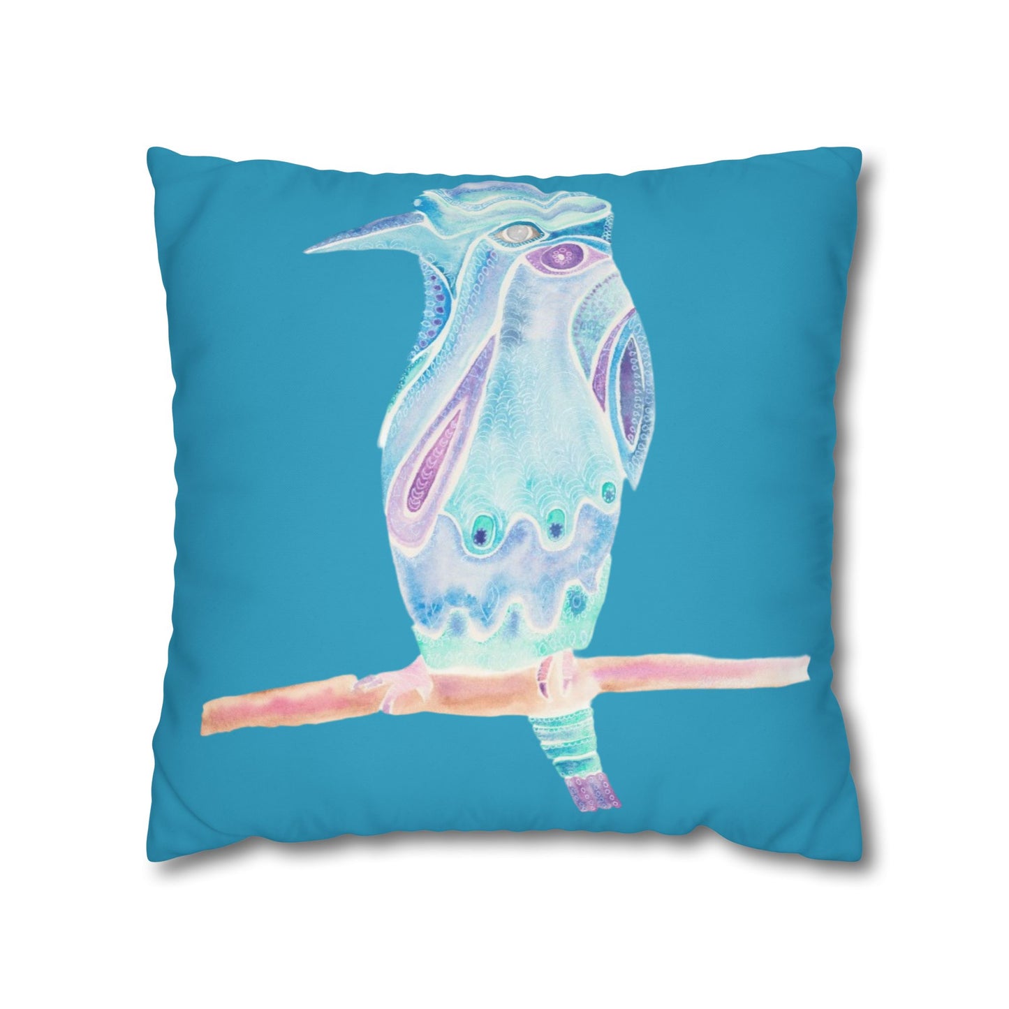 Cushion Cover with Blue Patterned Bird