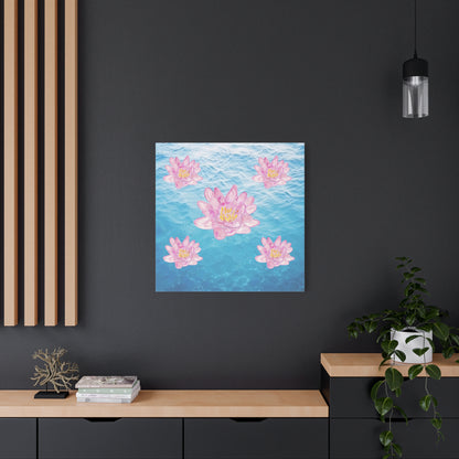 Canvas with Pink Waterlilies on Blue Water