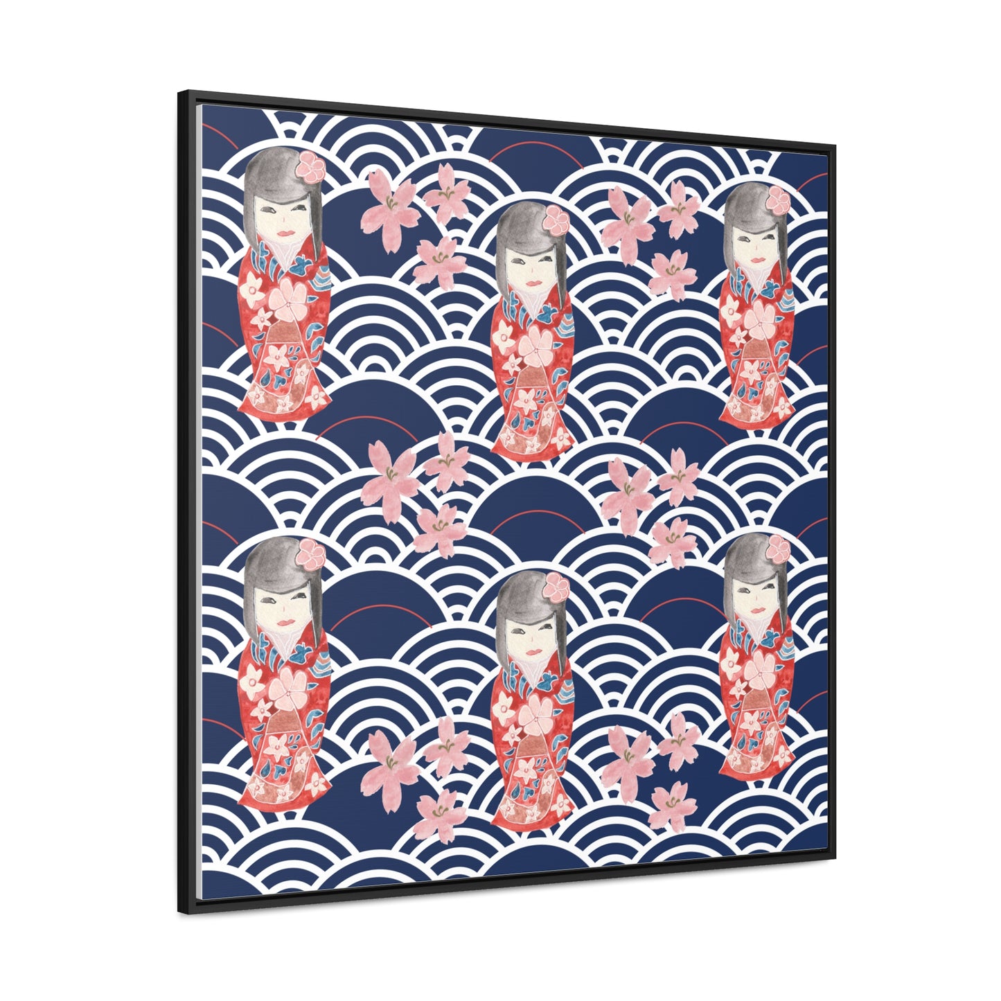 Canvas with kabuki dolls and black frame