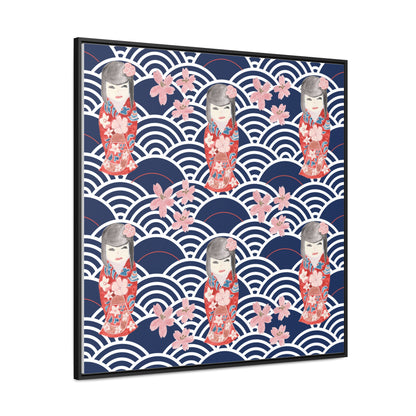 Canvas with kabuki dolls and black frame