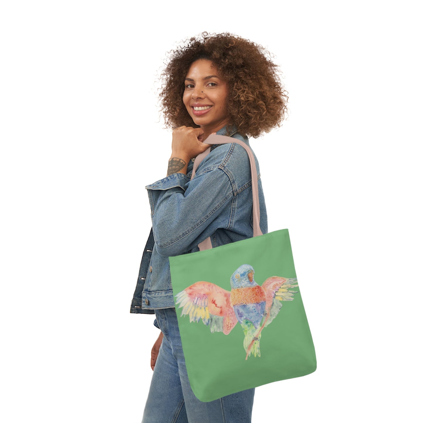 Canvas Tote Bag with Colourful Parrot Ready to Fly