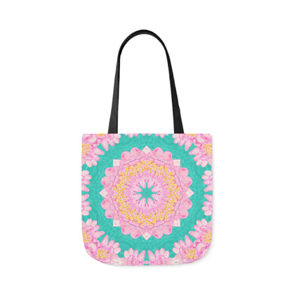 Canvas Tote Bag with Water Lily Pattern on Turquoise